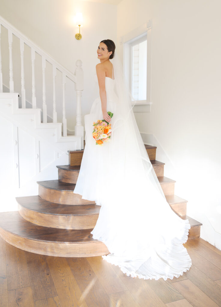 Spring bridal portrait of bride in soft golden light at The Grand Lady in Austin Texas