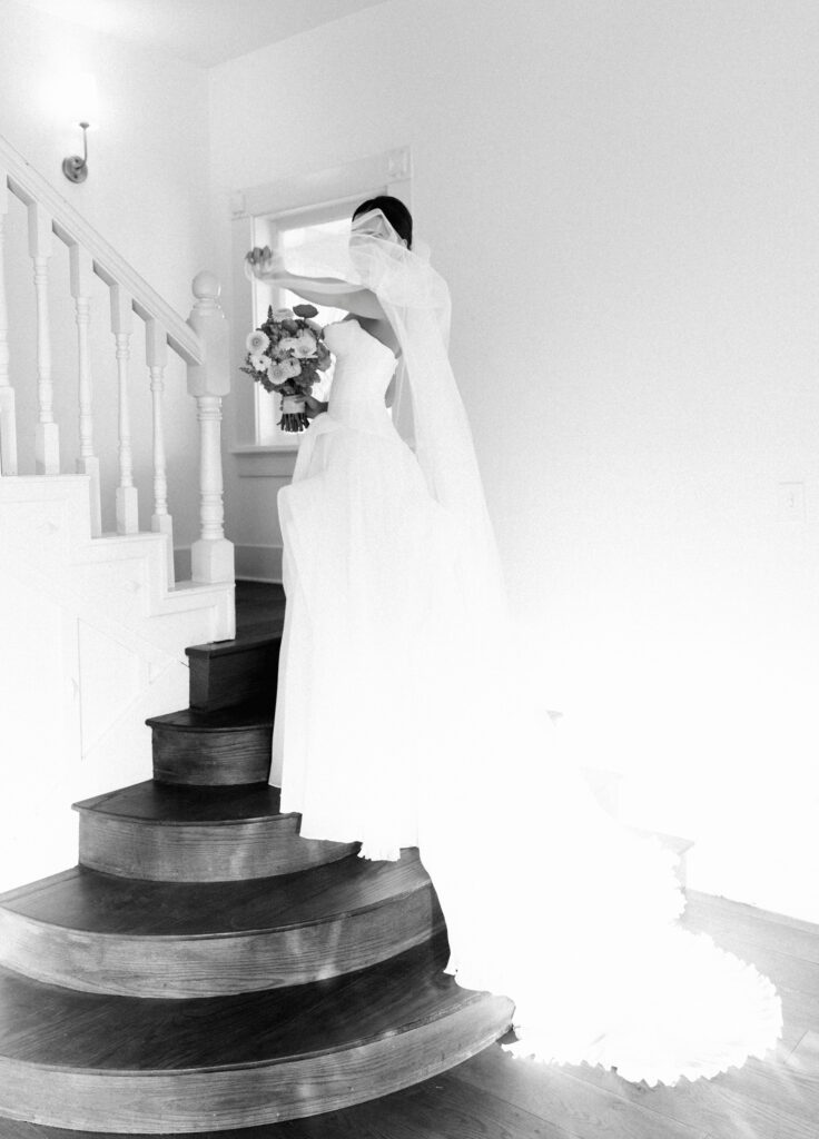 Spring bridal portrait of bride in soft golden light at The Grand Lady in Austin Texas