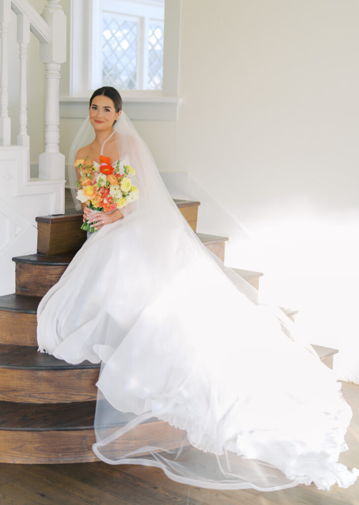 Spring bridal portrait of bride in soft golden light at The Grand Lady in Austin Texas