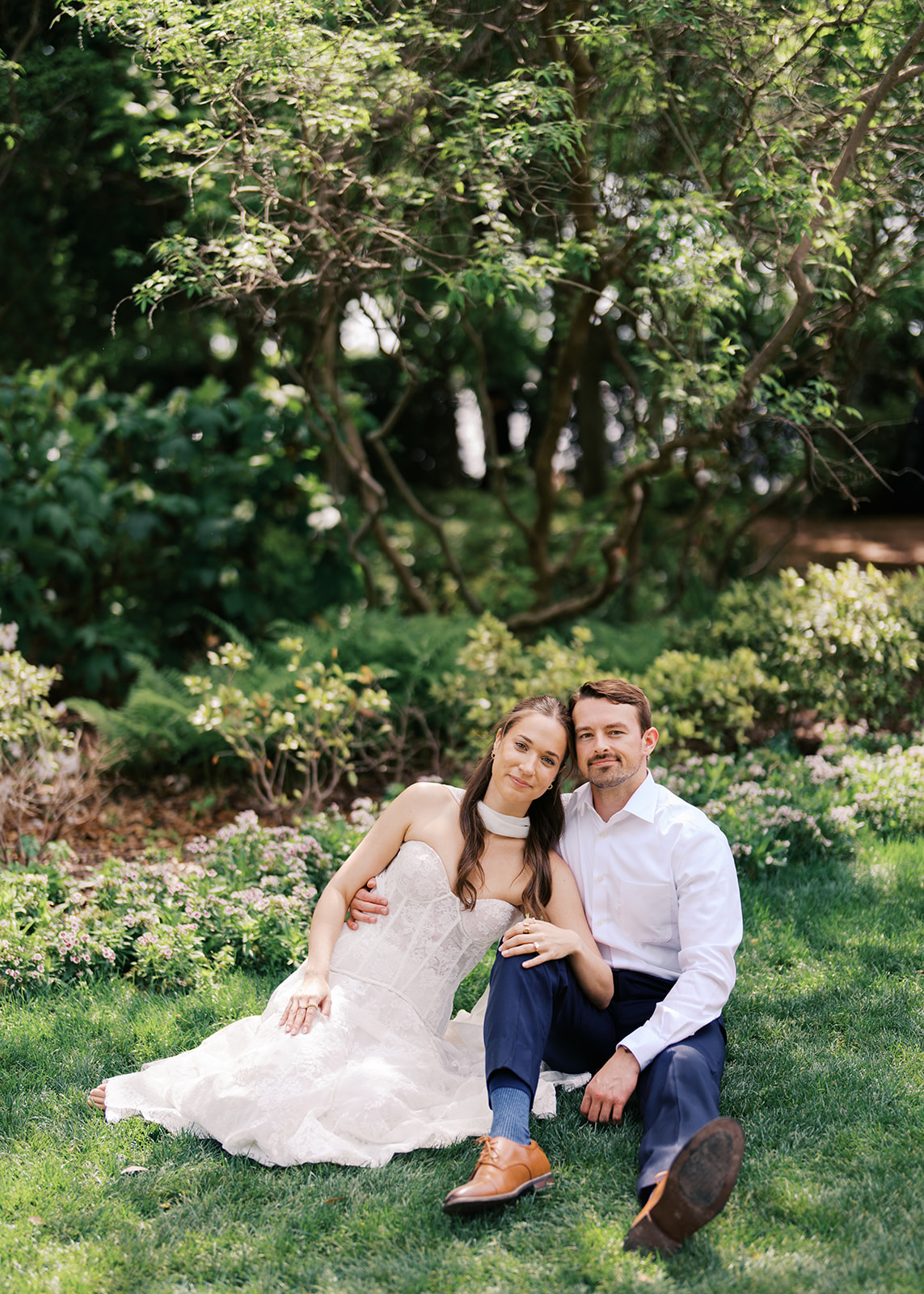Film engagement portraits at the Dallas Arboretum surrounded by vibrant spring florals