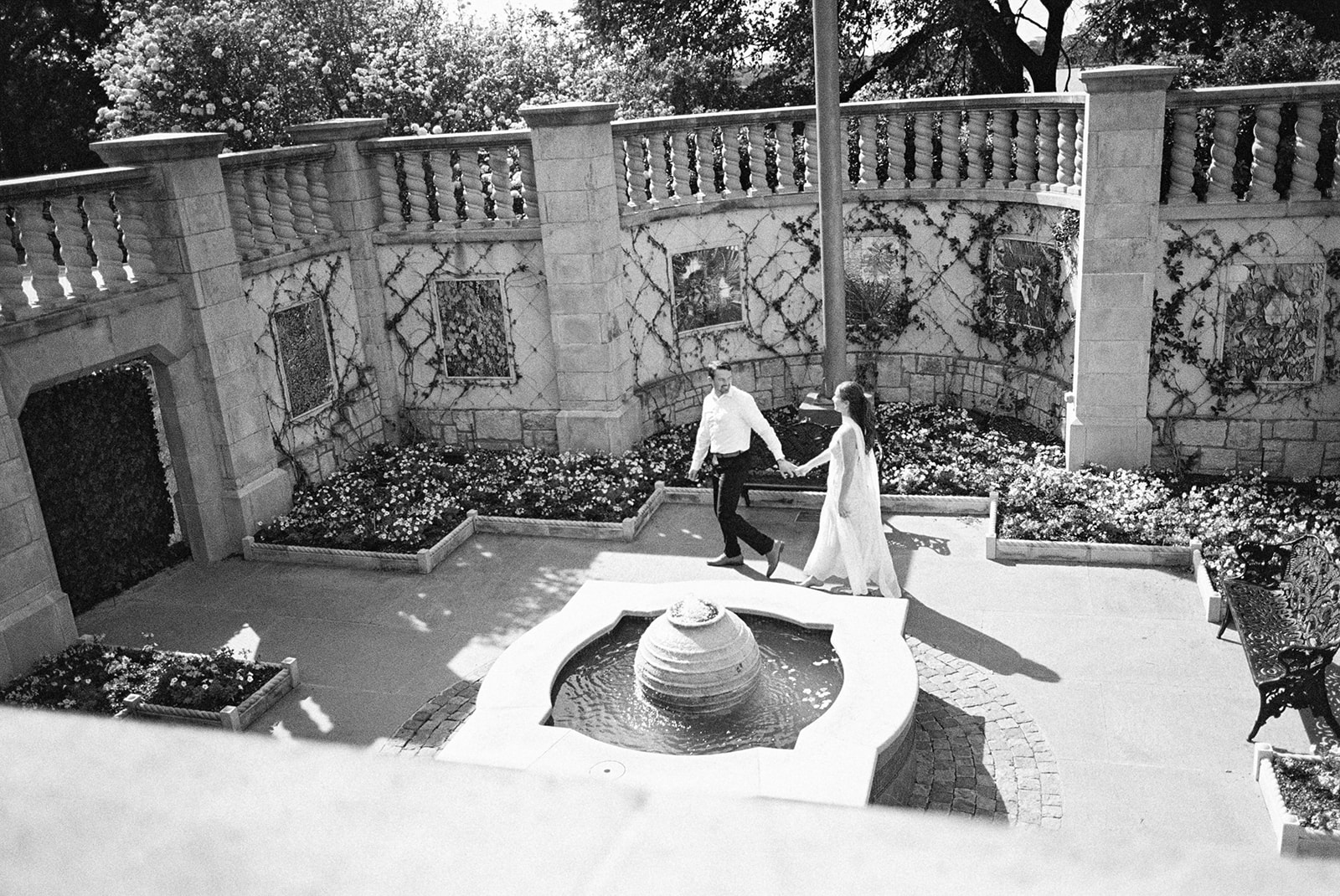 Dallas Arboretum film engagement photos with spring flowers and golden sunshine