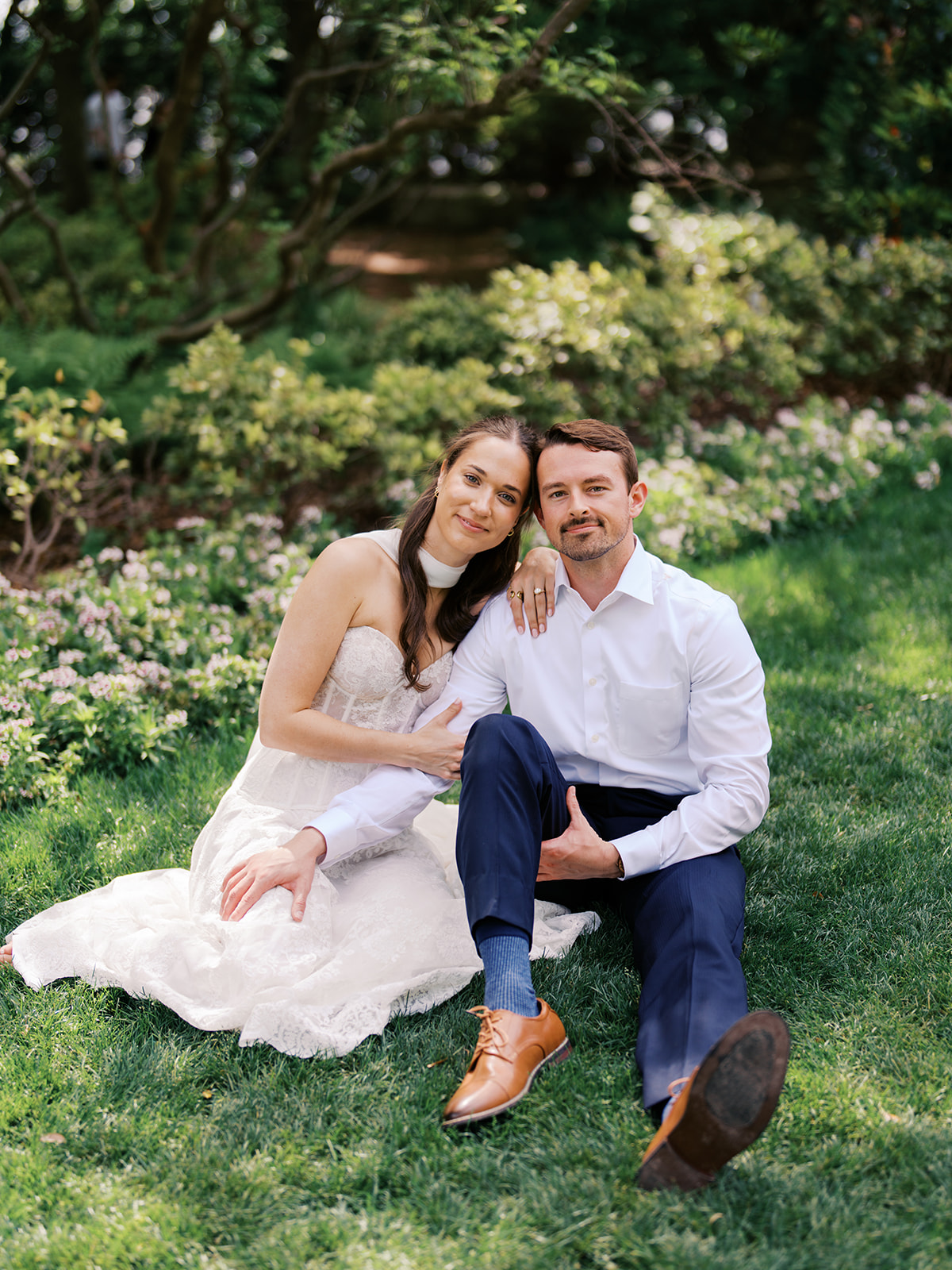 Film engagement portraits at the Dallas Arboretum surrounded by vibrant spring florals