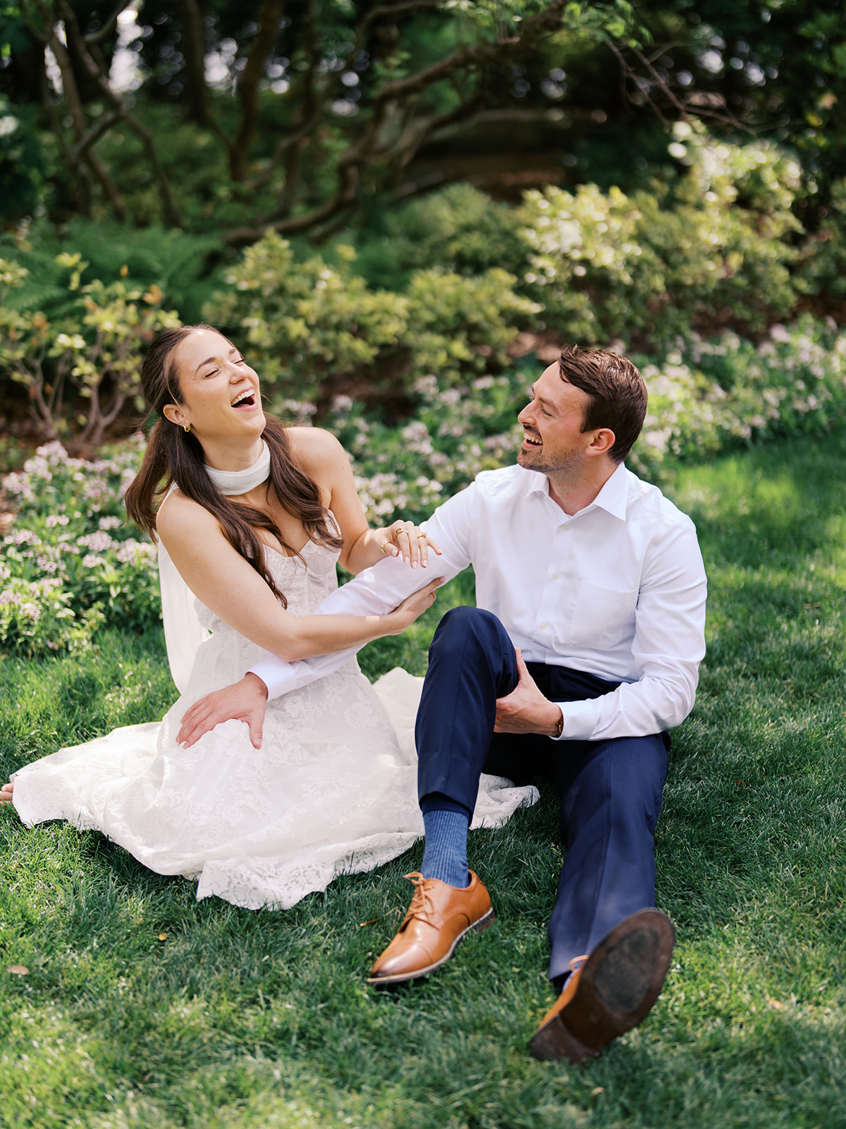 Film engagement portraits at the Dallas Arboretum surrounded by vibrant spring florals