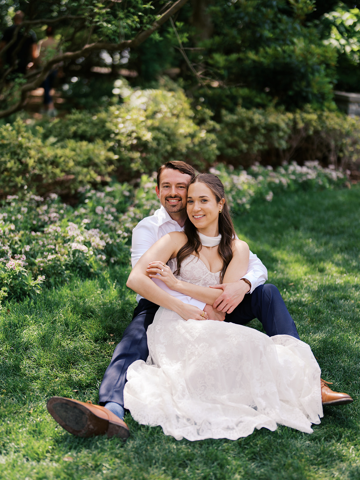 Film engagement portraits at the Dallas Arboretum surrounded by vibrant spring florals