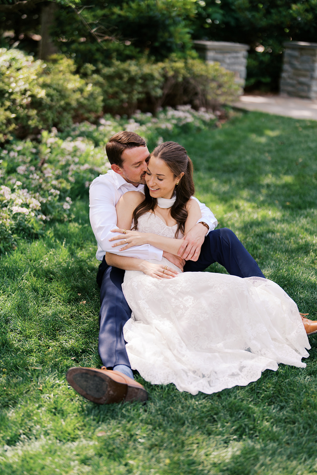 Film engagement portraits at the Dallas Arboretum surrounded by vibrant spring florals