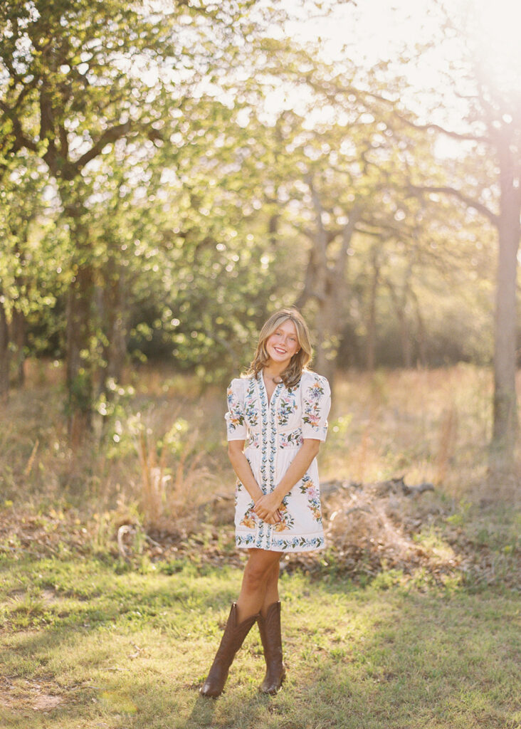 Grand Lady senior photos captured on film with glowing golden hour light