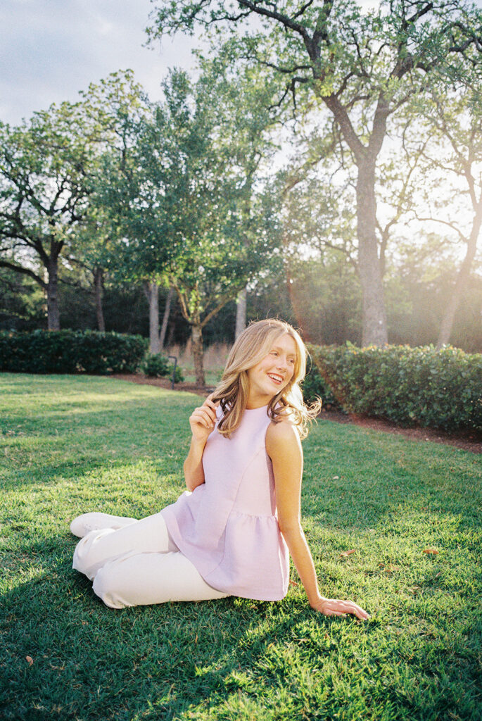 Sunny senior portraits at The Grand Lady in Austin Texas