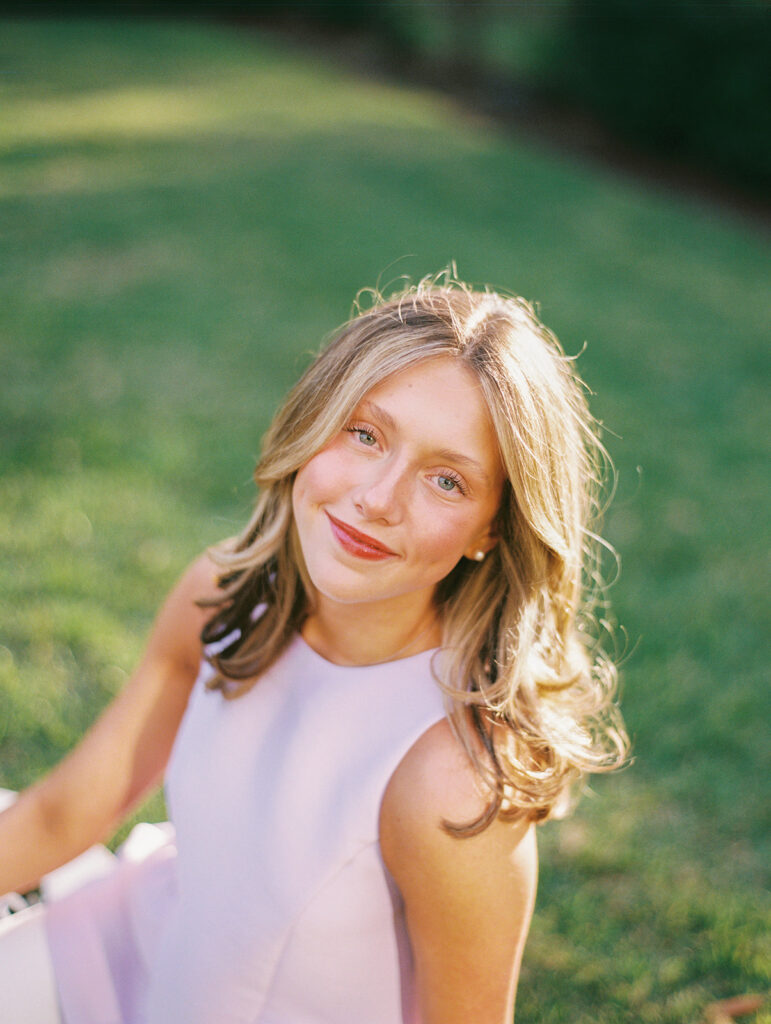 Grand Lady senior photos captured on film with glowing golden hour light