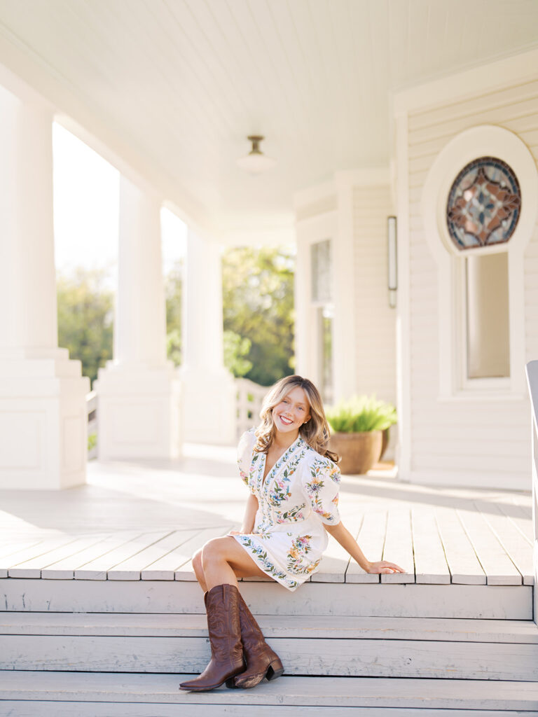 Grand Lady senior photos captured on film with glowing golden hour light