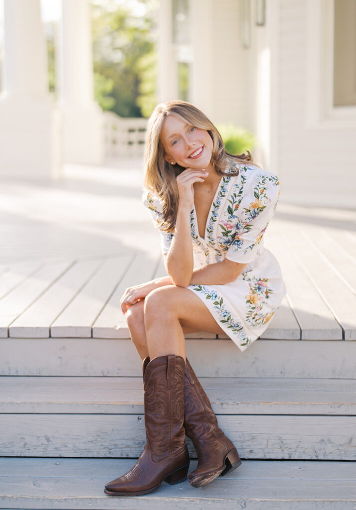 Grand Lady senior photos captured on film with glowing golden hour light
