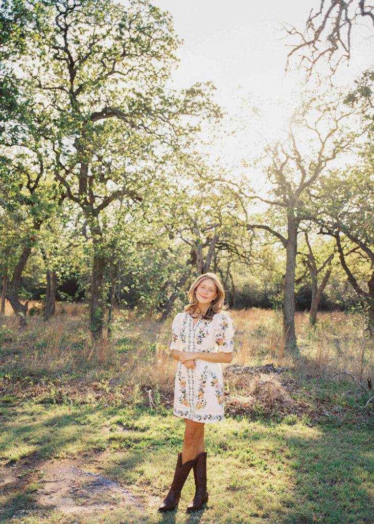 Grand Lady senior photos captured on film with glowing golden hour light