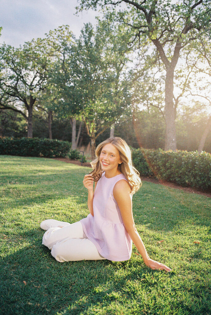 Sunny senior portraits at The Grand Lady in Austin Texas